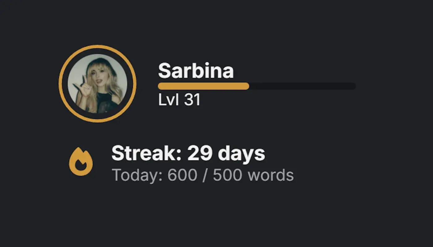 XP levels, achievements, and streaks in Authorlytica word tracker