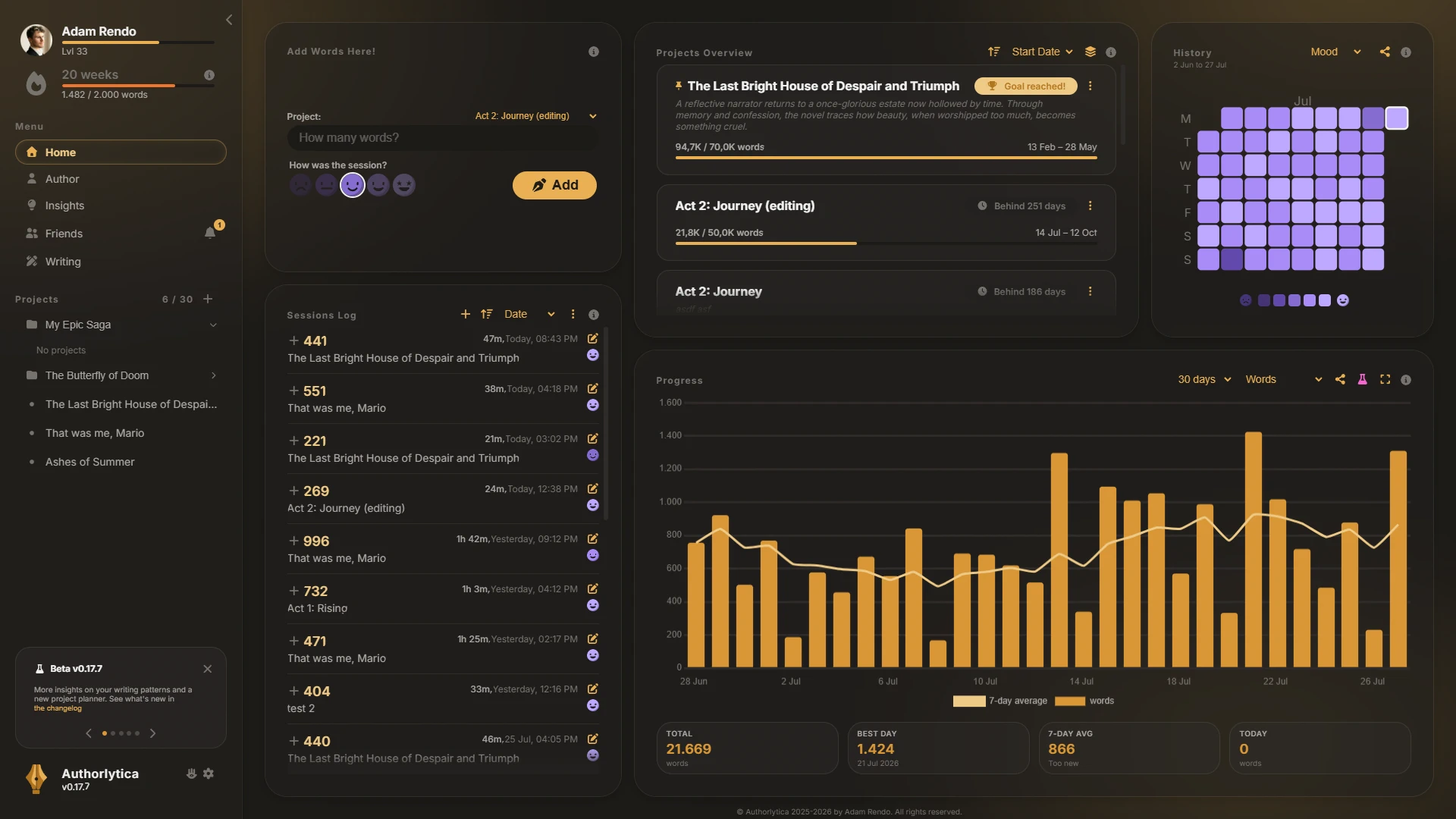 Authorlytica dark theme